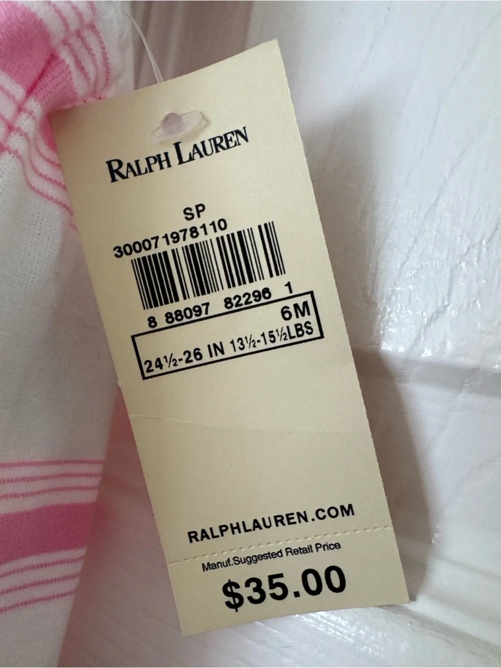 Ralph Lauren - vintage White and Pink Striped Baby Romper with Green Polo Logo
